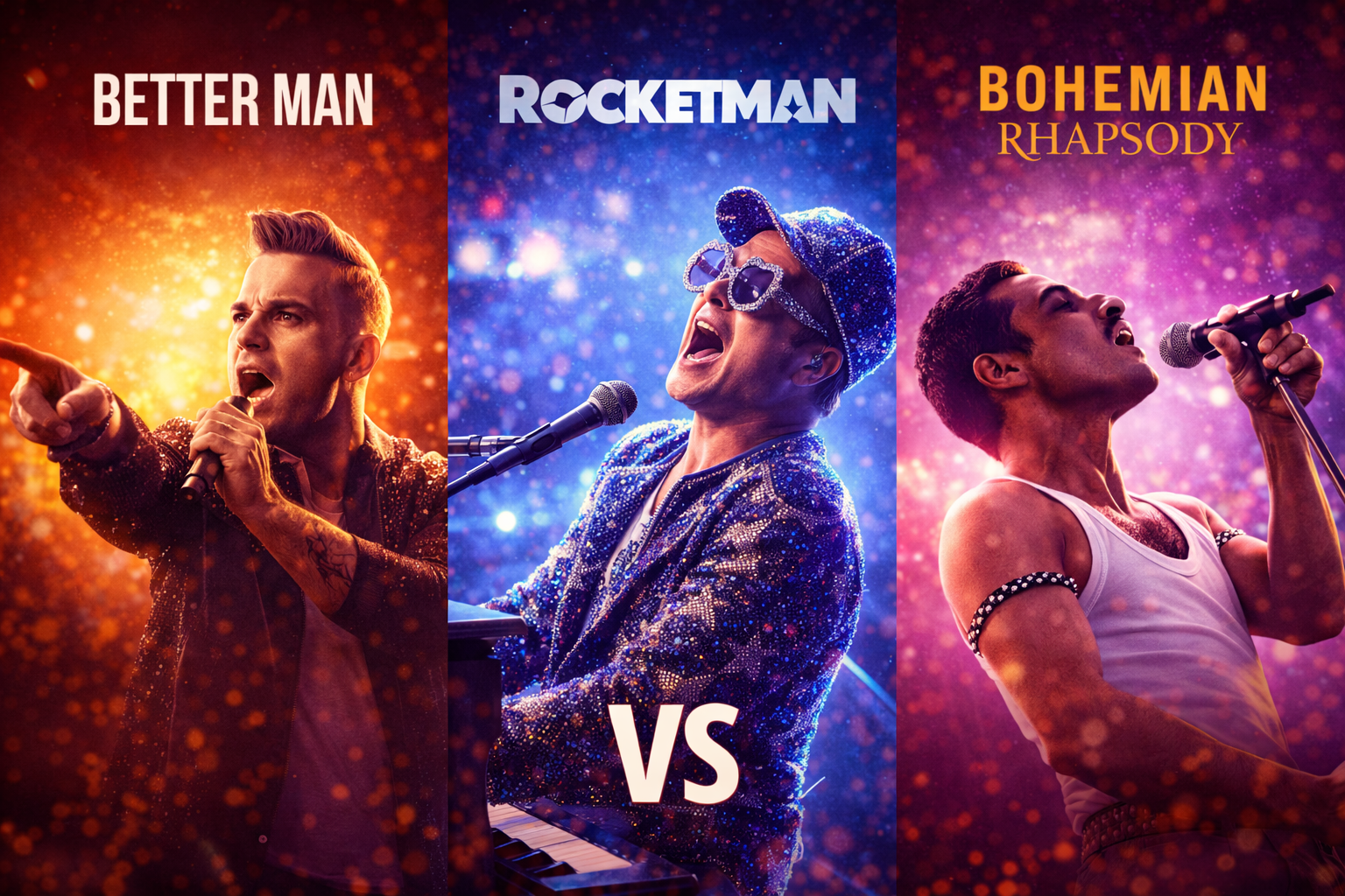 Comparativa Better Man Rocketman Bohemian Rhapsody escenas